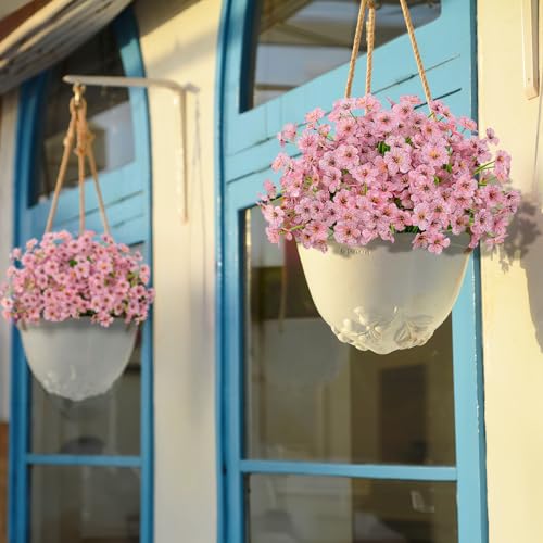 Outdoor Artificial Flowers 21 UV Resistant Bundles Fake Flower Plastic Plants Faux Silk Flowers Porch Hanging Garden Porch Window Box Decorating (Pink) - color: Pink