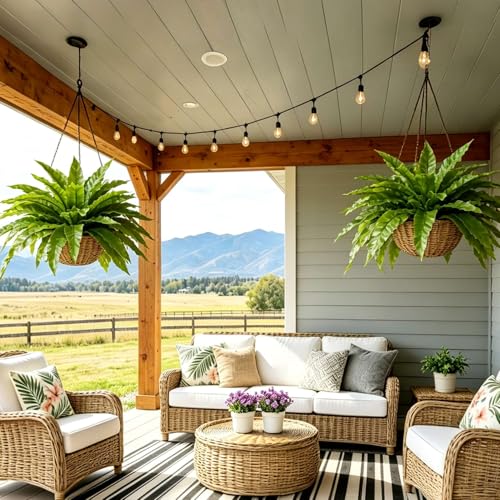 4 Pack Artificial Ferns Plants for Outdoors, UV Resistant, 23'' Outdoor Faux Bird Nest Fern with 72 Large Leaves, Realistic Fake Plant for Front Porch Pots Patio Hanging Planter Home