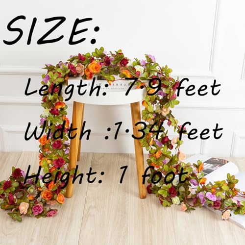 3PCS Artificial Flowers Spring Flower Garland Artificial Rose Vine Hanging Decoration for Wedding Wall Arch Party Backdrop(3, Red) - color: Red