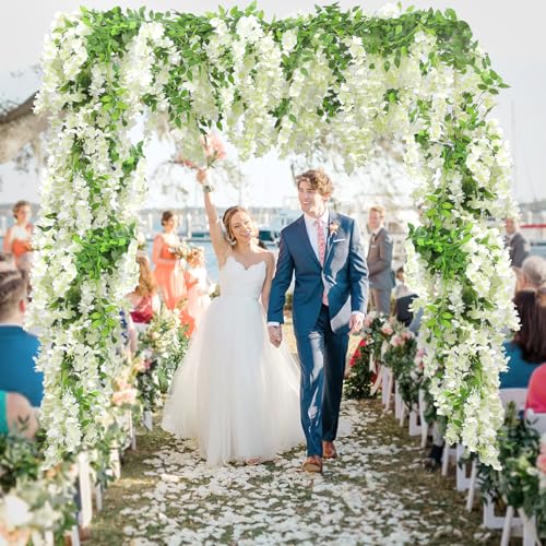 Findosom Wisteria Artificial Flowers Garland, 15Pcs Total 108FT White Wisteria Hanging Flowers, Flower Garland Decorations for Home Garden Outdoor Ceremony Wedding Arch Decoration - color: White, size: 15 PCS
