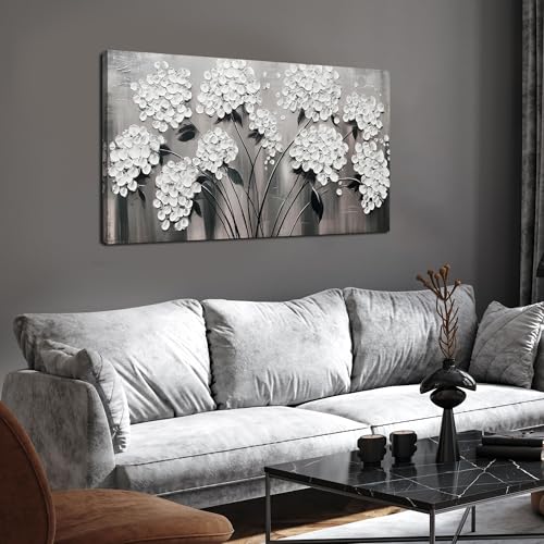 TYTAUPT White Flower Wall Art for Bedroom Women Black and White Painting Wall Art for Living Room Girls Room Decor Size 20 x 40 Inches - color: White, size: 40"L x 20"W