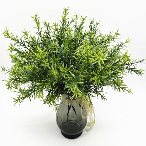 Artificial Rosemary Plants, Fake Plant Bushes Plastic Greenery Grass Faux Shrubs for Home Decor Kitchen Bathroom Farmhouse Room Shelf Desk Coffee Table Vase Pot Planter Filler DIY Decorations 6 Pack - color: Rosemary Grass / 6 Pack