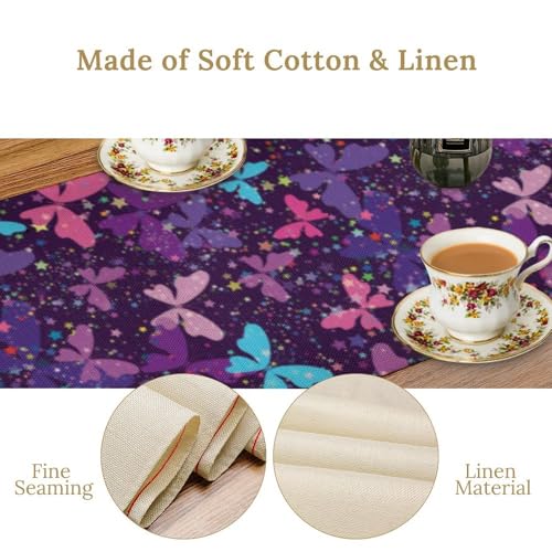 Butterfly Table Runner,Purple Fantasy Butterflies Print Table Runner for Home Indoor Outdoor Kitchen Holiday Party Wedding Decor 13x36 Inch - color: Butterfly-3, size: 13x36in