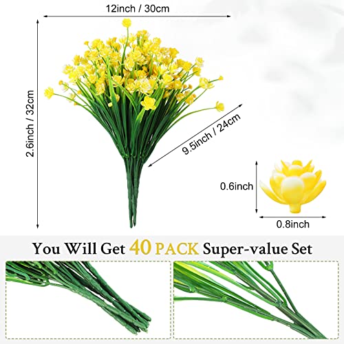 Hoteam 40 Bundles Outdoor Artificial Flowers Plants UV Resistant Outside Fake Flowers Plastic Plants Outdoor Spring Summer Seasons Decoration Shrubs Garden Porch (Yellow) - color: Yellow