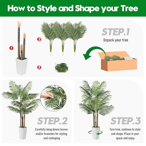 6ft Artificial Palm Tree Indoor Plant，Triple Faux Tropical Areca Floor Plant in Pot，Artificial Plants with Lifelike Leaves for Home Office Decor - color: White, size: 6ft