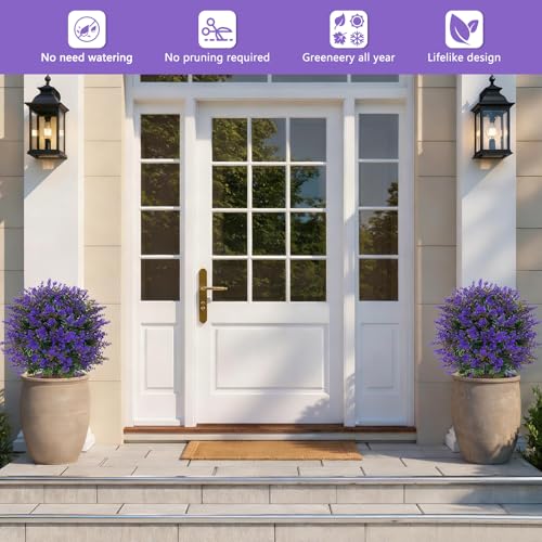 Yangrass Artificial Lavender Boxwood Topiary Ball Trees, 2 Pack Artificial Outdoor Shrubs with Spike, UV Resistant Fake Bushes Plants for Outside Indoors Garden Front Porch - color: Lavender Ball
