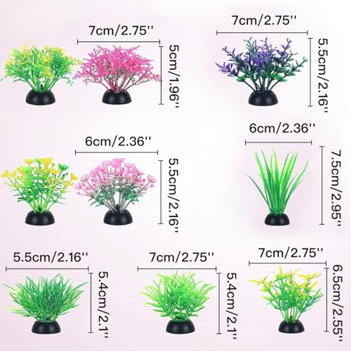 Artificial Aquarium Plants, Fish Tank Decorations, 10 Pcs Cherry Blossom Aquarium Fish Tank Simulation Aquatic Grass Plastic Grass Pine Tree Combination(Pink)