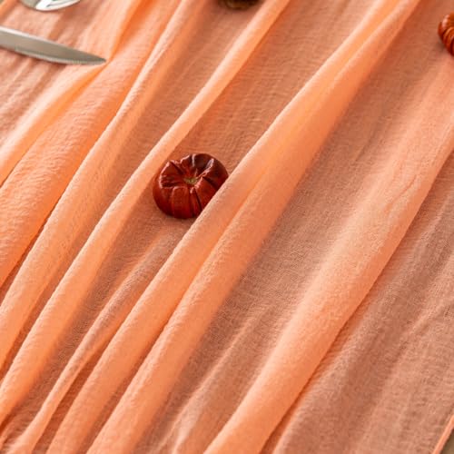 Keketoarrange 10pcs Fresh Salmon Cheesecloth Table Runner Valentines Decor Peach Echo Gauze 120 Inch 10 FT Boho Table Runner for Wedding Baby Shower Bridal Shower Party Sheer Spring Home Decorations - color: Coral Peach, size: 35"x120"(Pack of 10)