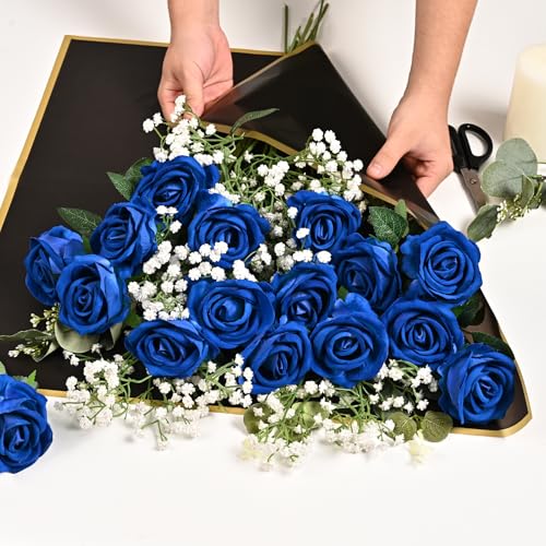 Waipfaru 50 Pcs Blue Roses, Fake Roses Artificial Velet Flowers for Valentines Mothers Day Wedding Centerpieces Decor (Royal Blue) - color: Royal Blue, size: 50 Pcs
