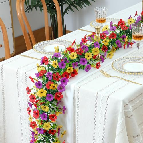 4 Pack Artificial Flower Garland,5.9FT UV Resistant Fake Daisy Floral Vine Silk Hanging Spring Wild Flower Garland for Home Mantle Garden Wedding Booth Backdrop Decor (Red Yellow Purple) - color: Red Yellow Purple, size: 4PCS