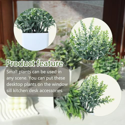 GREENTIME 4 Pack Fake Plants in White Pot Small Artificial Eucalyptus Potted Plant Wheat Grass Mini Faux Greenery for Home Decor Indoor Office Table Room Farmhouse Bathroom Decorations - color: White-grey