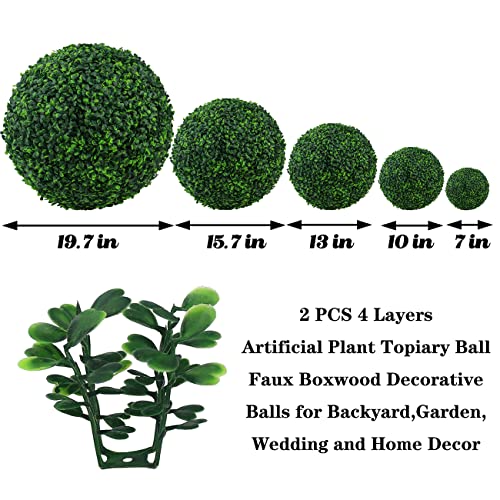 Sunnyglade 2 PCS 15.7 inch 4 Layers Artificial Plant Topiary Ball Faux Boxwood Decorative Balls for Backyard, Balcony,Garden, Wedding and Home Décor (15.7 inch) - size: 15.7 inch