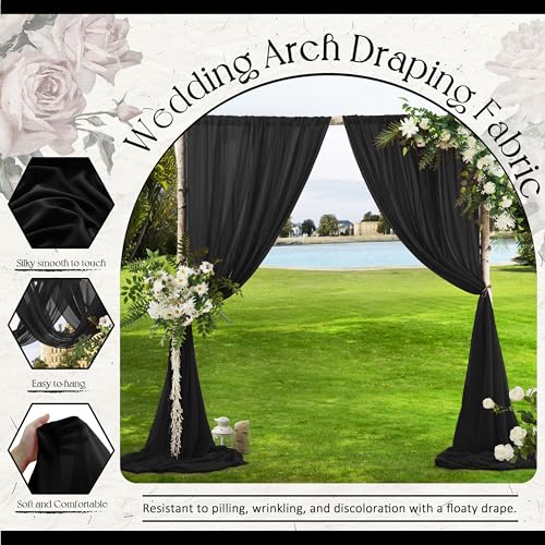 VACVELT Wedding Arch Draping Fabric - Black Chiffon, 1 Panel Sheer Drapes, 30 Inch x 20ft Chiffon Backdrop Curtain, Outdoor Sheer Drapery for Ceremony Party Ceiling - color: Black, size: 1 Panel