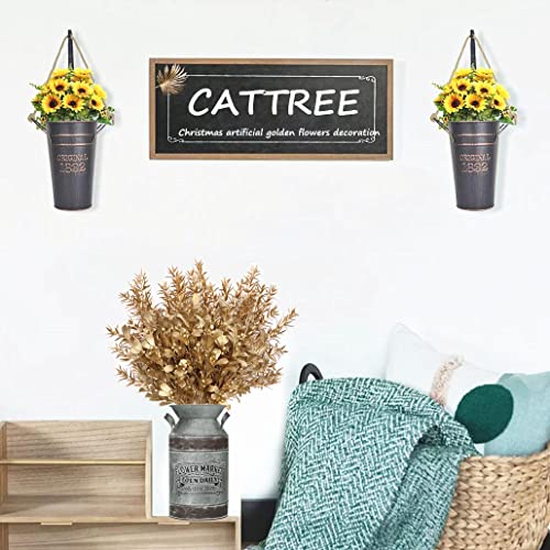 Gold Decorations Artificial Plants, CATTREE Golden Berry Leaves Fake Simulation Spiky Leaf Grass Plastic Faux Shrubs Bushes Ornaments Home Indoor Outdoor Wedding Decor Hall Table Planter Filler 4 Pack - color: Gold Berry Leaves-2 Pcs & Spiky Grass-2 Pcs