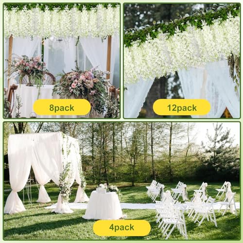 Alotiki Wisteria Hanging Flowers, Artificial Flowers for Decoration, Wedding, Garden, Wall,White 10 Pcs Total 60ft - color: White, size: 10