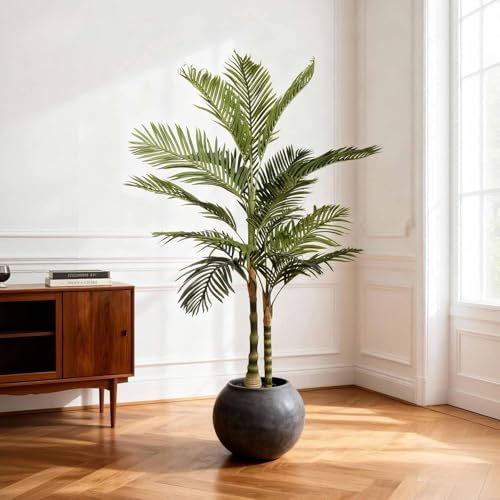 Artificial Palm Tree 6FT Tall Plants for Living Room Decor | Tall Fakeplants Large Floor Plant with Black Plastic Pot for Indoor and Outdoor Home Office Decor (6FT Artificial Palm Tree) - size: 6ft