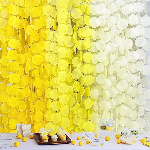 192Ft Yellow Party Decorations Ombre Yellow White Big Polka Dots Backdrop Streamer Gradient Yellow Tissue Paper Circle Dot Hanging Garland for Lemon Bee Sunflower Birthday Baby Shower Party Supplies - color: Ombre Yellow