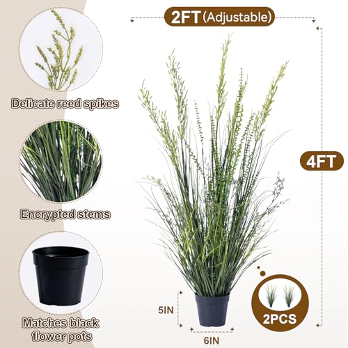 2 Pack Faux Plastic plantas Synthetic Pampas Grass Indoor Outdoor Realistic Floor Plants Lifelike Artificial Cattail Reed Grass for Home Office Wedding Front Fake Grass Decor Housewarming Gift - color: Green, size: 4FT