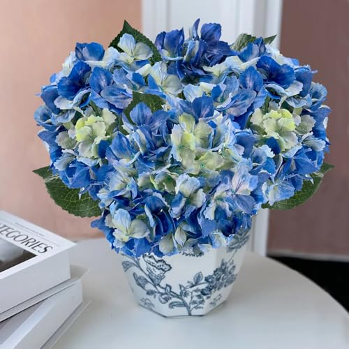 3PCS Blue Silk Hydrangea Artificial Flowers，Fake Flowers & Faux Floral Bulk Bouquet for Home Decor Bathroom Table Centerpiece Shelf Decorations (Blue) - color: Blue