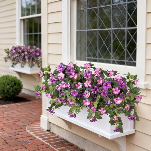 2PCS Artificial Petunia Flowers for Outdoors, Fake Flowers for Outdoor Planters UV Resistant Faux Silk Petunias for Garden Porch Yard Balcony Patio Realistic Home Kitchen Decor(Gradient Purple) - color: C-gradient Purple