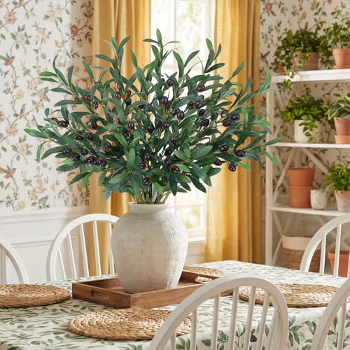 8 PCS 30" Faux Olive Branches Silk Leaves Fake Olive Tree Branches with 96 Fruits Realistic Artificial Greenery Stems for Vase Fillers Home Centerpieces Wedding Office Indoor Decor - color: 8 Pcs Olive Branches
