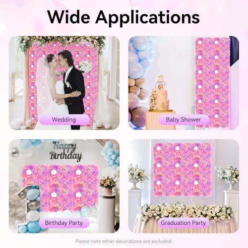 Flower Wall Backdrop 12 Pcs -15x15Inch Artificial Flower Wall Panels 3D Silk White Rose Floral Photography Background Floral Decoration Panels for Wedding, Event Party (Pink+Purple+White, 15 × 15") - color: Pink+Purple+White