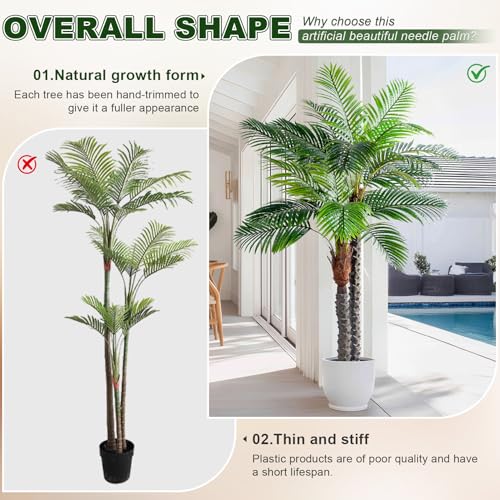 Large Artificial Tree Fake Silk Palm Plastic plantas Indoor Outdoor Realistic Floor Plants Big Faux Tropical Palm Trees for Modern Home Living Room Office Corner Patio Porch Decor Party Decorations - color: Beautiful Needle Palm, size: 6ft