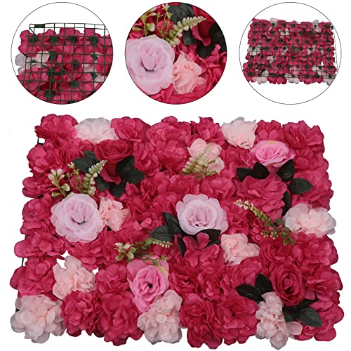 12 Pcs Artificial Flower Wall Panels, 24"x16" 3D Pink Silk Dahlia Hydrangea Rose Flowers Wall Backdrop Artificial Silk Fabric Flower Banquet Wedding Party Decor for Stage Background (Type 3) - color: Type 3