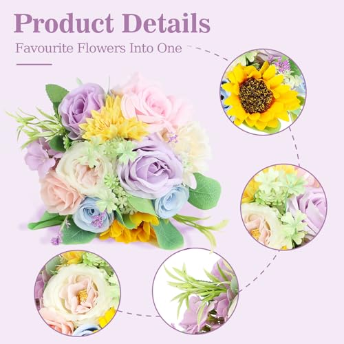 Wildflower Bridesmaid Bouquets 6 Pcs - Pre-Made Spring Artificial Flower Bouquets for Vintage Wedding Bridal Shower Graduations Anniversary Marriage Proposal -7 Inch - color: Wildflower, size: 6pcs Bouquets