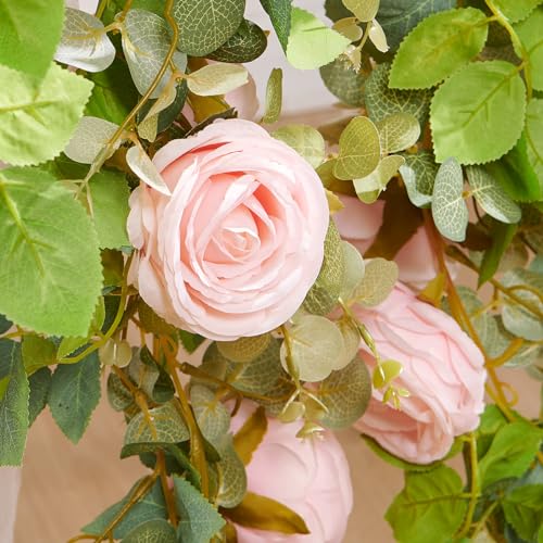 PONKING Flower Garland Artificial Rose Vine Flowers Hanging Fake Roses Vines for Wedding Birthday Party Valentines Christmas Room Wall Arch Decor, 2 Light Pink Floral Garland, High Realistic - color: High Realistic Flower Light Pink Vines 5.4ft