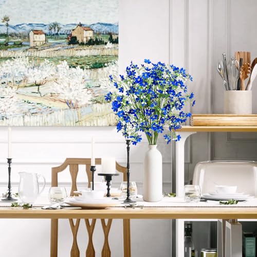 Artificial Flowers 8PCS Silk Flowers with Long Stems, Fake Flowers Bulk Fake Babys Breath, Royal Blue Flowers for Tall Vase Outdoor Garden Wedding Party Home Table Centerpiece - color: Blue