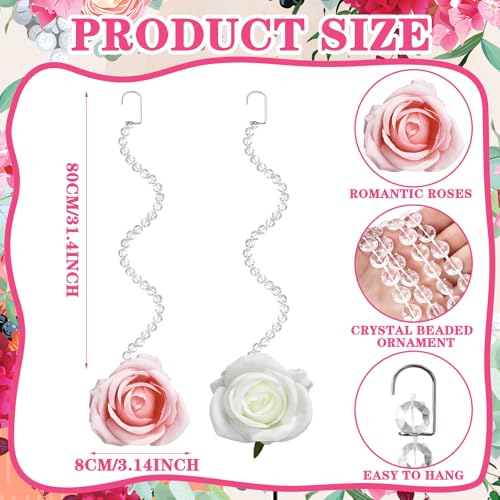 Norme 16pcs 31.4 Inch Wedding Rose Hanging Garland Crystal Beaded String Garland Artificial Rose Flower Decor for Wedding Engagement Bridal Shower Party Valentine's Day Party Decorations - color: White, Pink