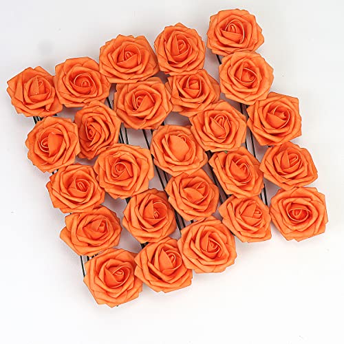 50pcs Artificial Flower，Real Touch Artificial Foam Roses Decoration DIY for Wedding Bridesmaid Bridal Bouquet Centerpieces Party(50, Torrid Orange) - color: Torrid Orange