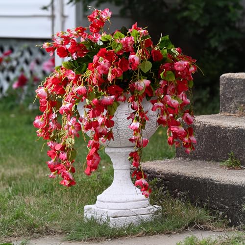 Hibiscus Artificial Hanging Flowers Plants for Outdoors 4 Pcs Fake Flower Faux Silk Hibiscus Long Trailing Vines Realistic Flower for Front Door Porch Patio Balcony Garden Yard (4 Pcs Pink+Red) - color: 4 Pcs Pink+red