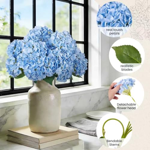 INXUGAO Artificial Flowers Fake Outdoor Hydrangea Bouquets with Long Stems, 3Pcs 18" Faux Light Blue Hydrangeas with Latex Real Touch for Outdoors, Wedding, Baby Shower and Party Decor - color: Light Blue