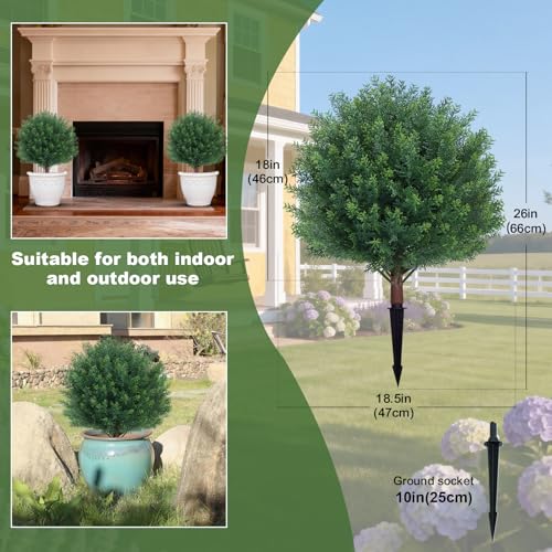 24" Artificial Topiary Boxwood Fake Plants for Indoors & Outdoors | 2 Set of Realistic Faux Cypress Trees with Ground Stakes, Cedar Shrubs for Spring Summer Porch, Patio, Garden Decor - color: Cypress