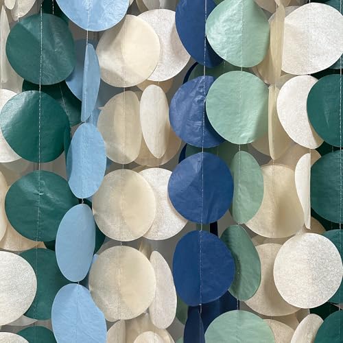 205 Ft Sage Green Dusty Blue Khaki Beige Circle Dot Backdrop Garland Tissue Paper Polka Dots Hanging Streamer for Baby Shower Birthday Wedding One Silly Goose Themed Party Decorations Supplies - color: Dusty Blue Green