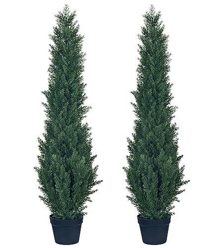 HAIHONG 2 Packs 4ft Artificial Cedar Topiary Trees - Fake Boxwood Topiary Cypress Trees Potted Plants, Artificial Plants Shrubs for Home Indoor Outdoor Garden Porch Decor - size: 9in