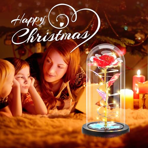 Otlonpe Preserved Forever Mothers Day Flower Gifts for Mom, Glass Light Up Rose Gifts for Women Grandma Girlfriend Wife Sister Her, Valentines Mothers Day Christmas Birthday Womens Gift (Red) - color: Red