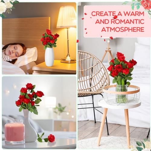 Hotop 80 Pcs Rose Artificial Flowers Bulk with Long Stem, Silk Roses Realistic Fake Flowers Bouquet for Wedding Table Centerpieces Bridal Shower Party Home Decorations(Red) - color: Red