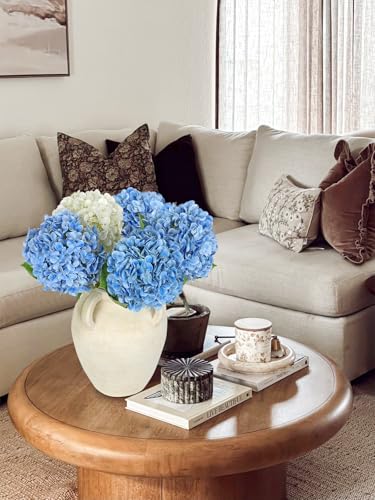 Large Real Touch Hydrangea Artificial Flowers with Stems, 8" Full Bloom Fresh Touch Faux Hydrangea Bouquet for Vase Decor, Wedding Centerpieces, Home Table Arrangement 25.5” Tall Blue Hydrangeas - color: Blue-l