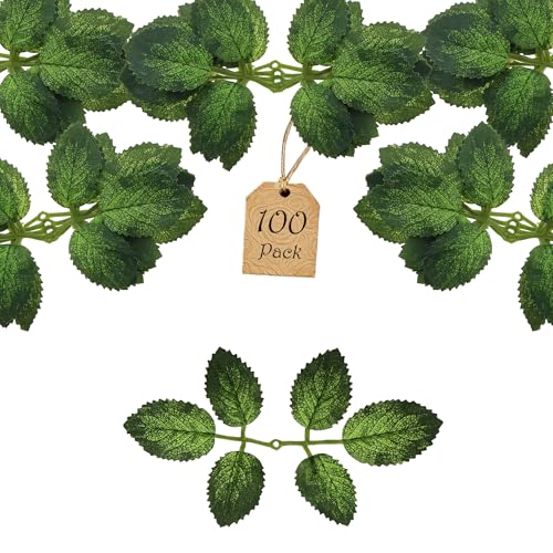 100 Pcs Artificial Flowers Green Leaf Bulk Faux Greenery Silk Fake Rose Leaves Bouquet Garland Wreath Floral Arrangement Supplie DIY Craft (6 Small-Leaf Green) - color: 03. 6 Small-leaf Green