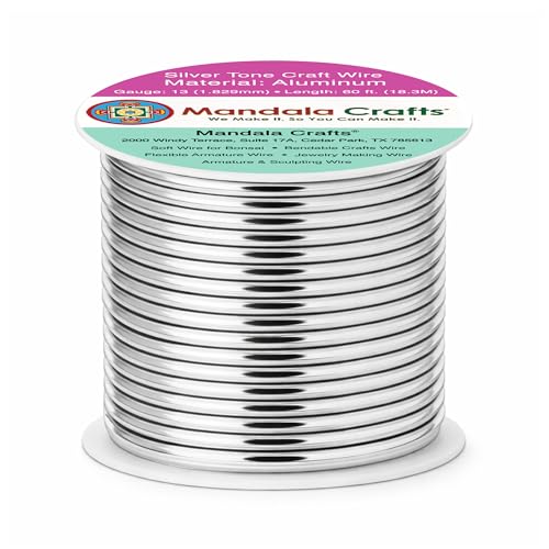 Mandala Crafts 13 Gauge Anodized Aluminum Craft Wire for Jewelry Making - 60 FT Colored Flexible Silver Tone Wire - Bendable for Bonsai Armature Crafting Sculpting - color: Silver, size: 13 Gauge