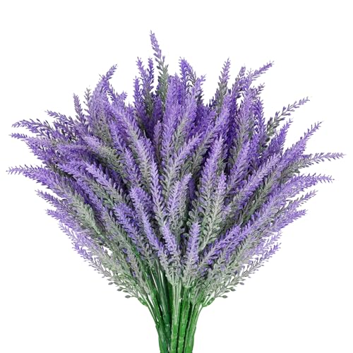 14 Bundles Lavender Fake Artificial Flowers, Faux Plastic Plants for Home Decor, Outdoors Wedding Kitchen Garden Patio Porch Window Box Office Table Centerpieces Indoor Outdoor Decorations - color: Grey Purple 14pcs