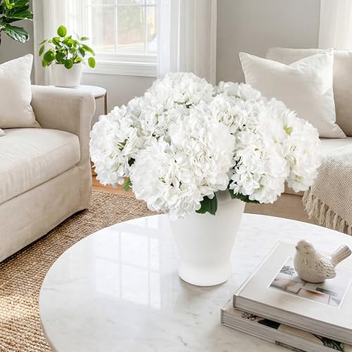 PARTY JOY 12PCS 15.4In Artificial Hydrangea Silk Flowers Bouquet Faux Hydrangea Stems for Wedding Centerpieces Home Decor (White,12pcs) - color: 12pc-white