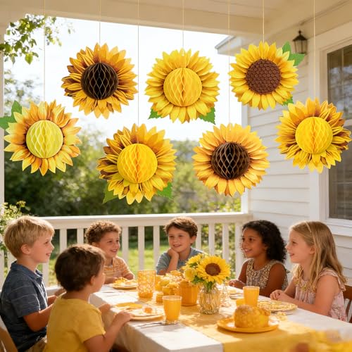 Paper Jazz Sunflower Honeycomb Decorations,Sunflower Birthday Party Decoraytion,Yellow Wall Hanging Ceilling for Spring Garden Themed Birthday Baby Shower Bridal Shower Party Favor. - color: Sunflower