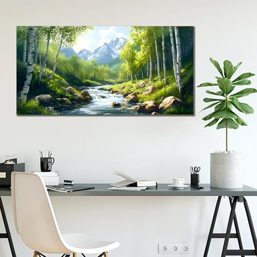 SSNEEKNDG Green Forest Large Wall Art for Living Room Tree Pictures Landscape Mountain Artwork for Bedroom Office Kitchen Canvas Prints 20"x40" - size: 20"L x 40"W