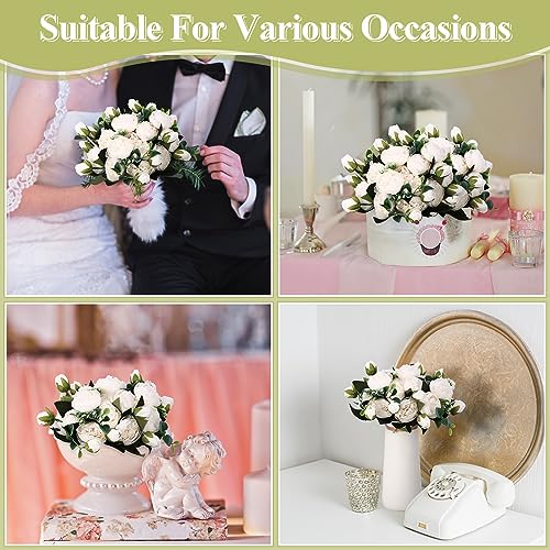 Hoteam 24 Bundles Artificial Peonies Flowers Wedding Faux Flowers Silk Peony Bouquet Bulk Bride Fake Florals Arrangements for Table Centerpieces Wedding Party Vase Decor (White) - color: White