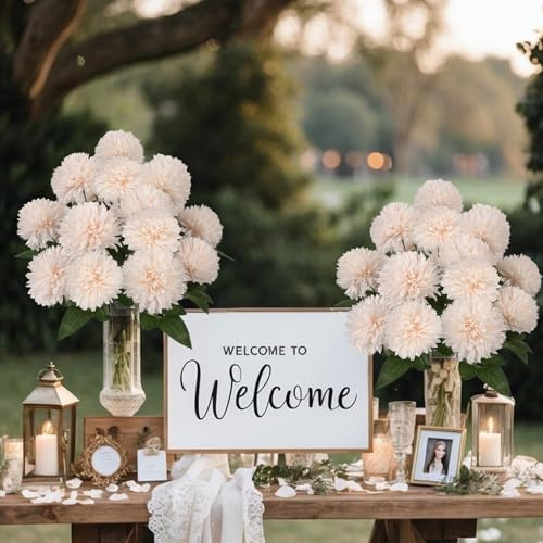 Zythrem 36 Heads Silk Flowers for Home Decor Indoor Artificial Flower Bouquet Chrysanthemum Flowers Artificial 19" Champagne Flowers Silk Flower Arrangement for Table Centerpiece Farmhouse - color: Champagne