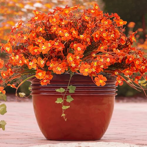 Grunyia 20 Bundles Artificial Fall Flowers Outdoor,No Fade Fake Plastic Flowers,Faux Autumn Plants for Indoor Outside Garden Porch Window Box Home Wedding (Fall Red) - color: Fall Red